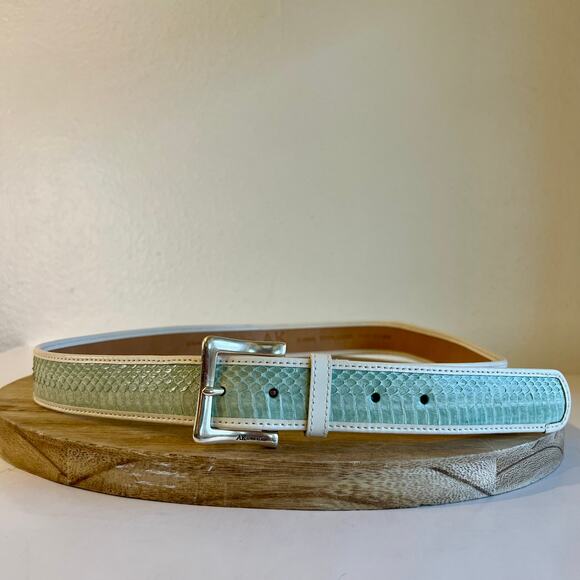Anne Klein 90s Blue Snake Skin Genuine Leather Chunky Silver Buckle Belt Size XL - Picture 9 of 9